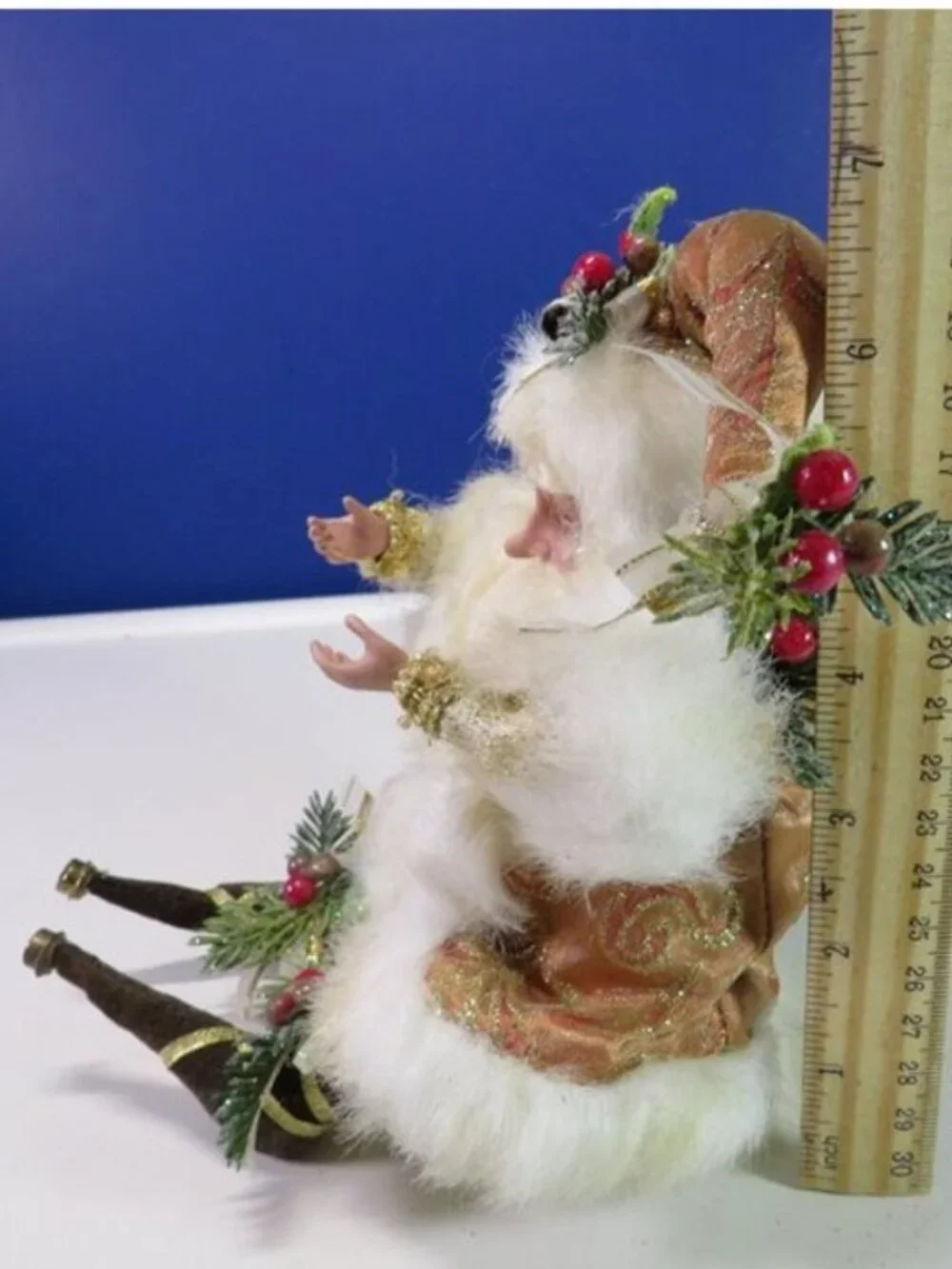 Mark Roberts Christmas Santa Fairy Elf Posable Shelf Sitter Peach Gold Brocade